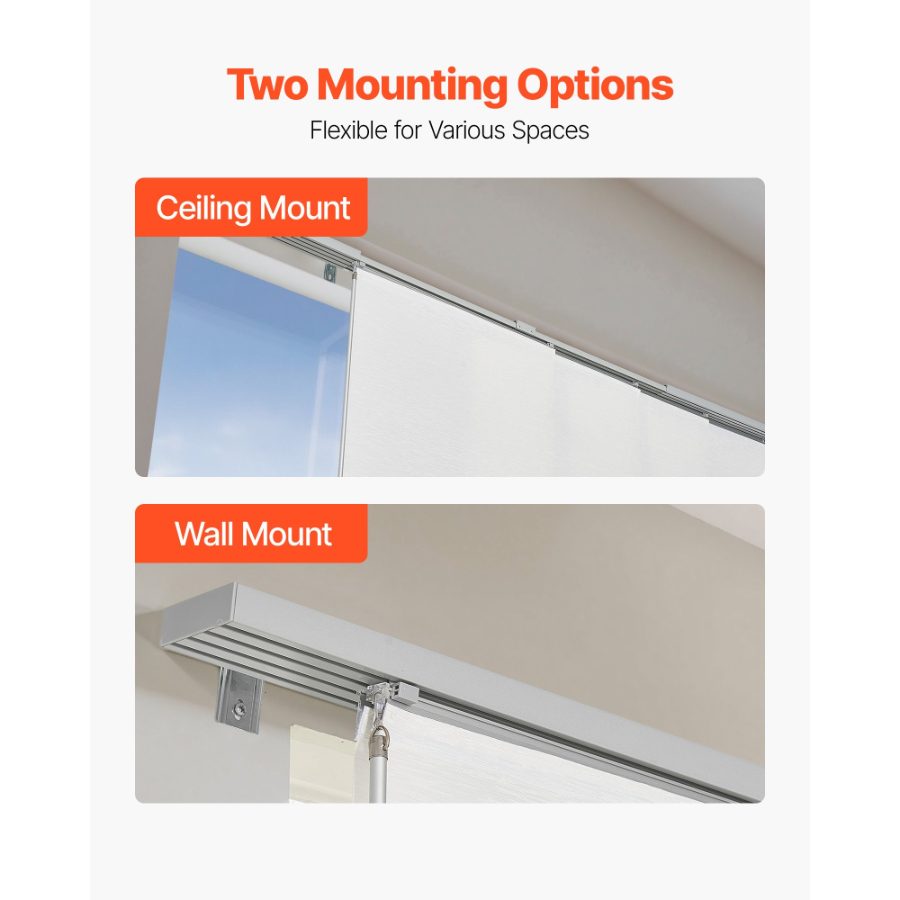 VEVOR Panel Track Blinds, Extendable Track from 45.8 in to 86 in W, Trimmable Panel Curtains Up to 96 in H, Adjustable Vertical Panel Blinds for Sliding Doors, Patio Doors, Room Divider, Window, White