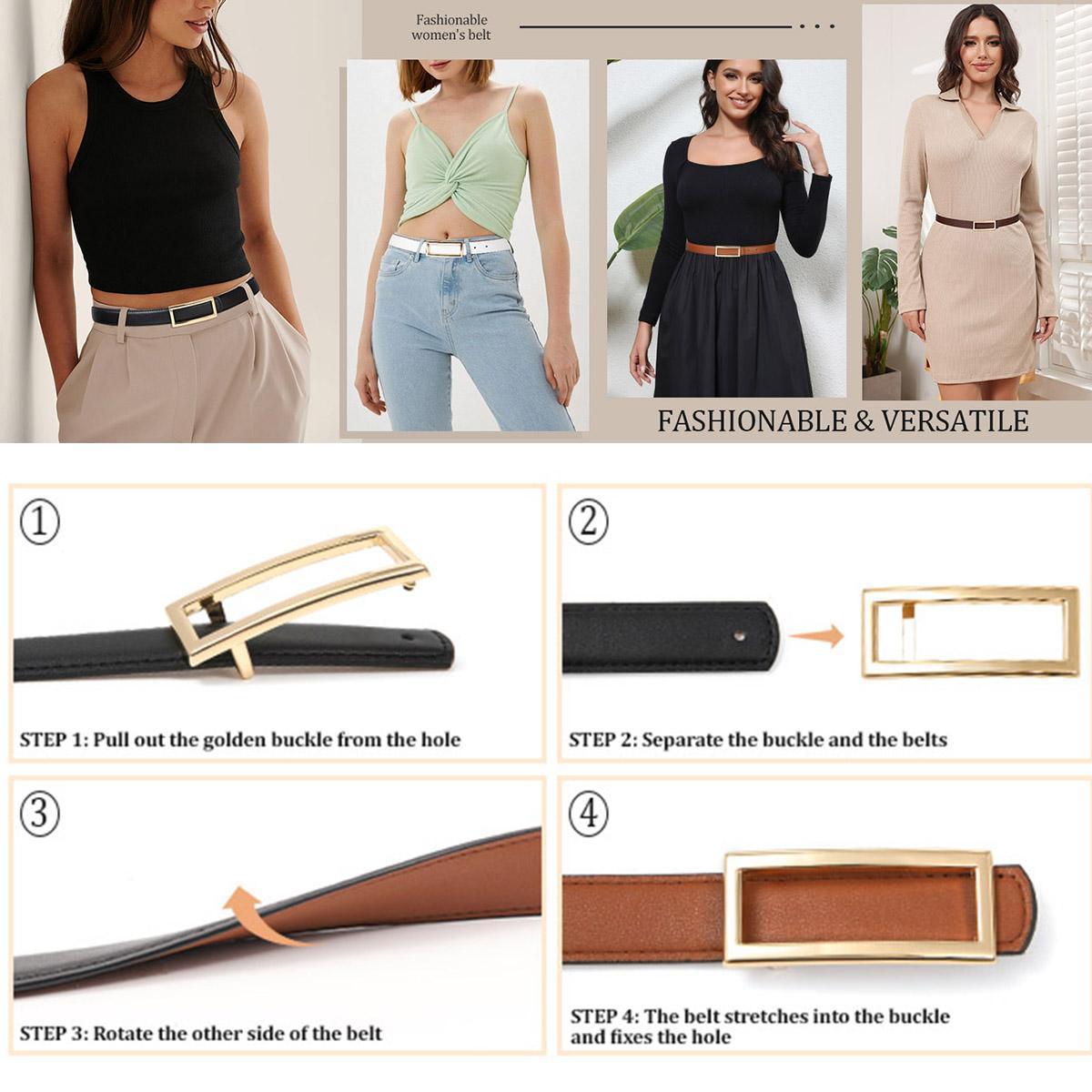 AWAYTR Women Reversible PU Leather Belt Fashion Two-in-One Lady Versatile Skinny Adjustable Belt for Jeans Dress with Golden Buckle  (Length 100/115/130cm)