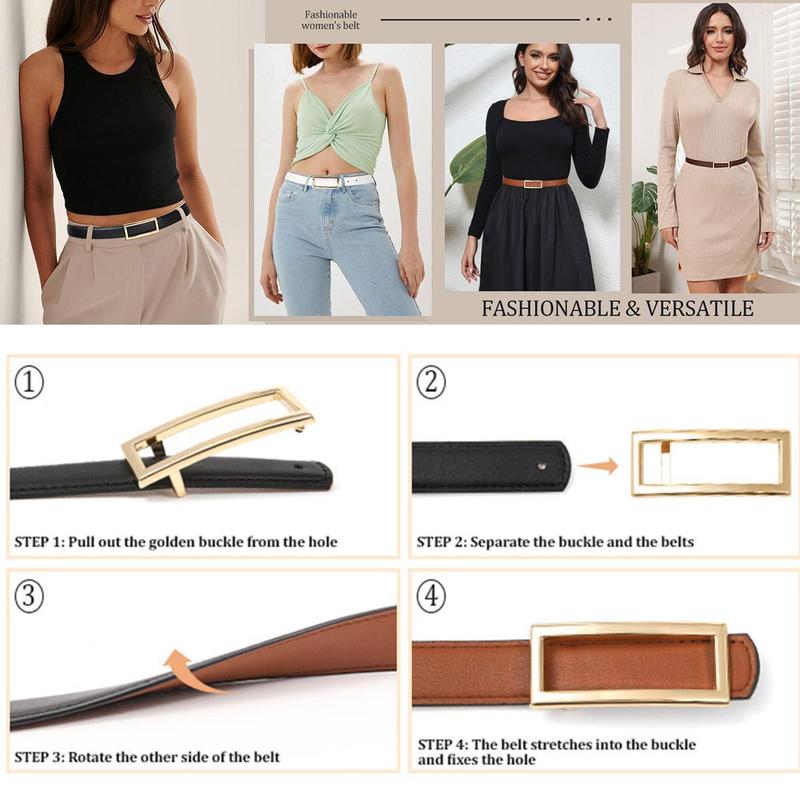 AWAYTR Women Reversible PU Leather Belt Fashion Two-in-One Lady Versatile Skinny Adjustable Belt for Jeans Dress with Golden Buckle  (Length 100/115/130cm)