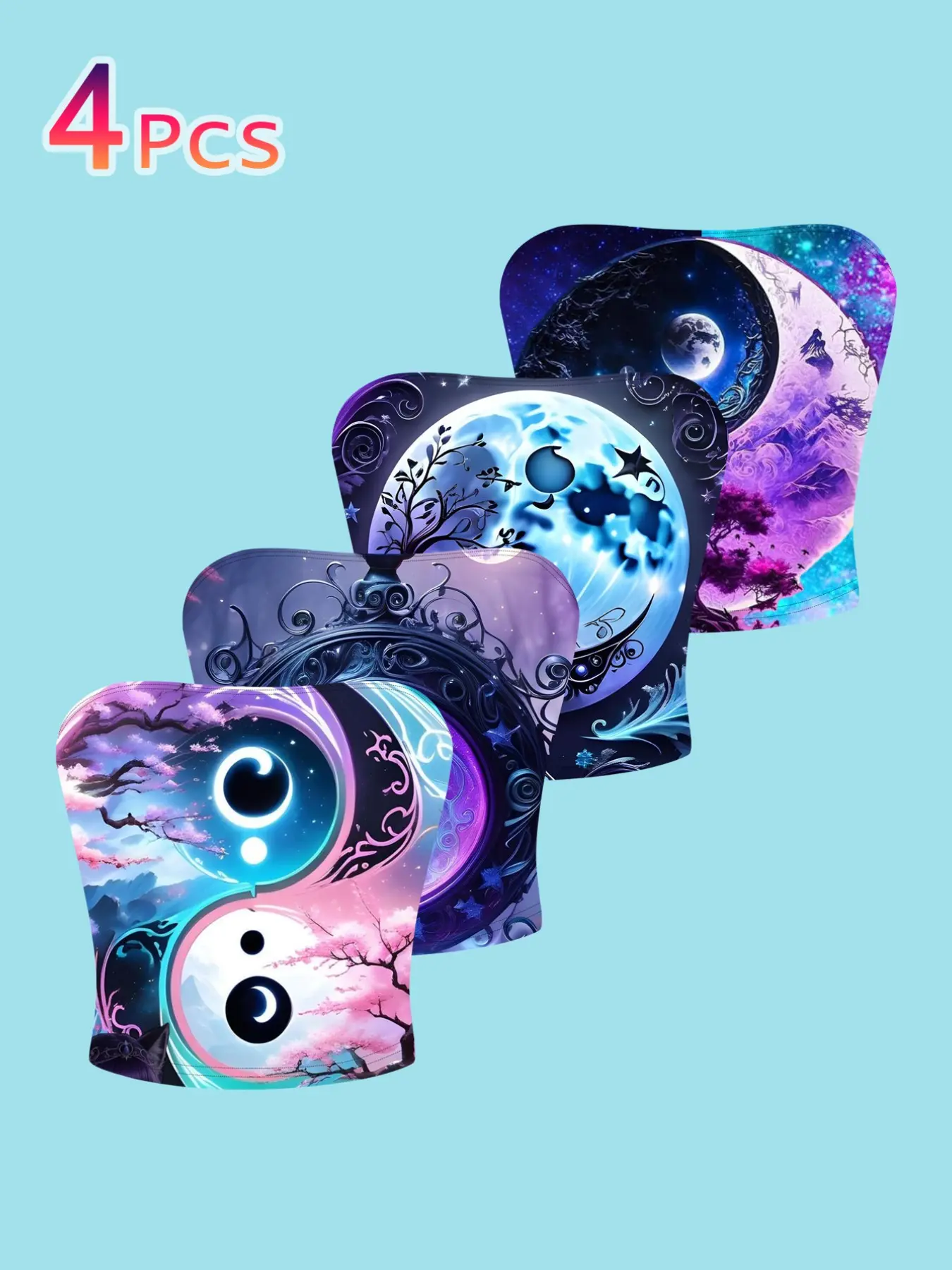 4-Pack Dreamy Starry Moon Print Tube Top, Slim-Fitting Casual Backless Vest, All-Over Print Design, Perfect for Layering & Styling, Backless Tube Tops