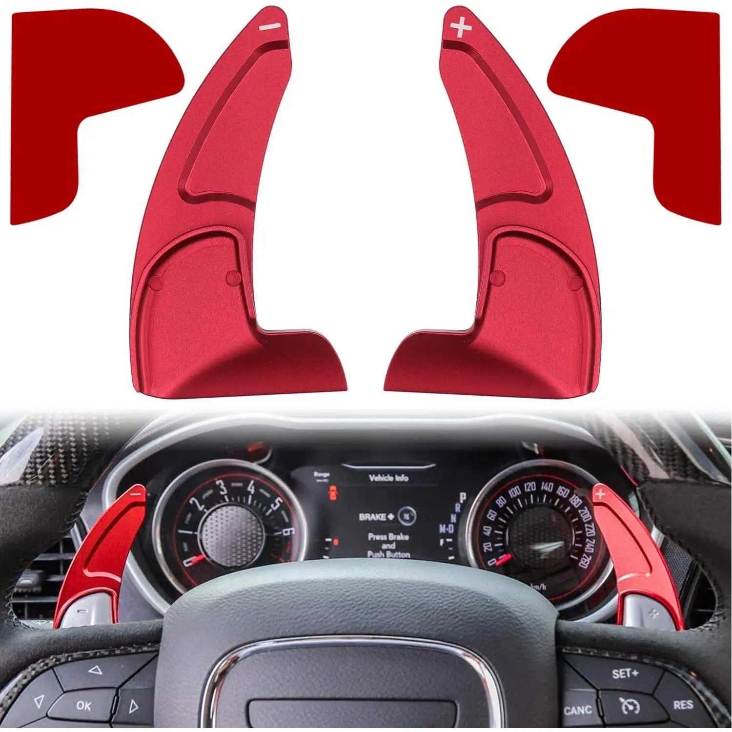 Steering Wheel Shift Paddle Extended Shifter Trim Cover for Dodge Challenger Charger Durango RT & Scat Pack 2015-2024, for Jeep Grand Cherokee 2014-2020 Interior Decoration Accessories (Red 2PCS)