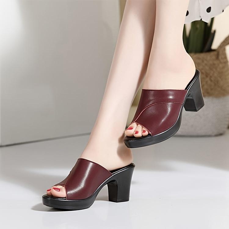 Chunky High Heels Women's Fashion Peep Toe Sandals, All-Match Slip On Going Out Shoes