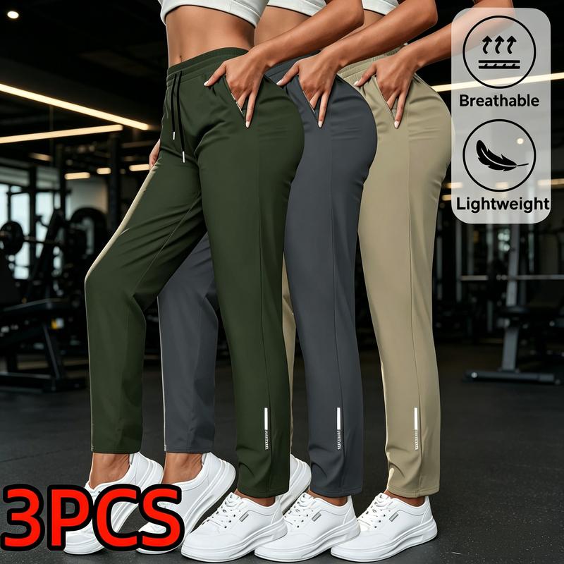 Women's 3PC Soft Joggers - Athleisure Mid-Waist Breathable Full-Length Sports Jogger Pants with Elastic Drawstring, Zipper Pockets, Suitable for Yoga, Jogging