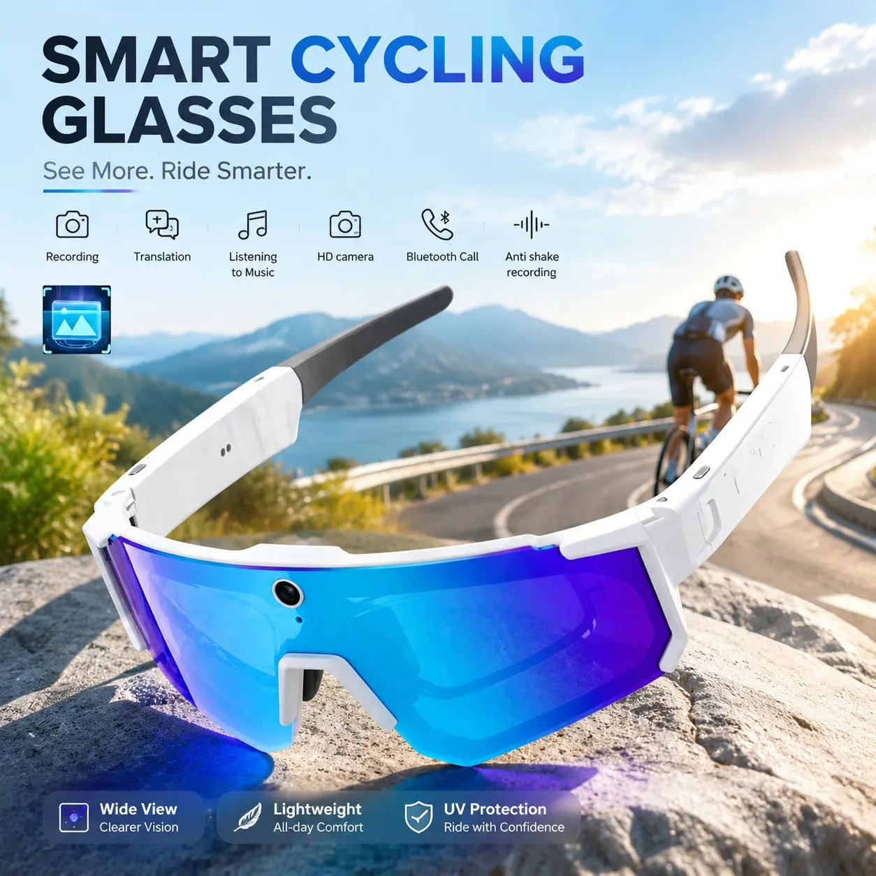 2026 New Smart Glasses for Men, Anti-Shake Cycling Goggles, Chatgpt Translation, Microphone Audio, Sunglasses Design