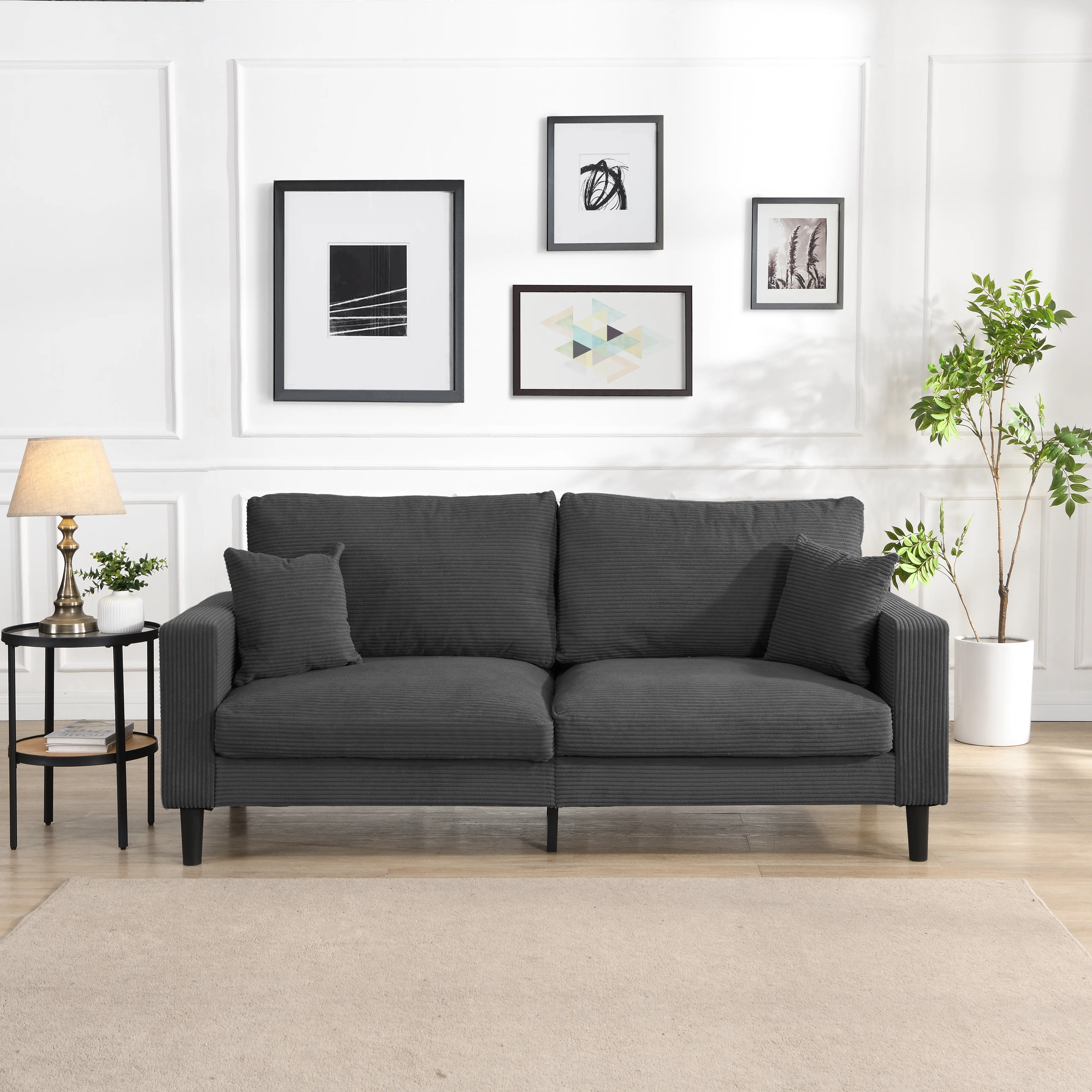 ARCH 74" High Resilience Three Seater Sofa, Wooden Frame 3 Seat Couch, Modern Upholstered Sofa for Living Room, Bedroom, Apartment, Dark Gray, Comfy Seat Cushion, Sturdy Construction, Easy Assembly, Living Room Furniture for Apartment, Lounge