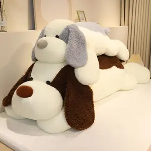 80CM Lying Giant Papa Dog Plush Pillow Soft Stuffed Cartoon Big Ears Dog Doll Fluffy Comfortable Cushion Bedroom Decoration