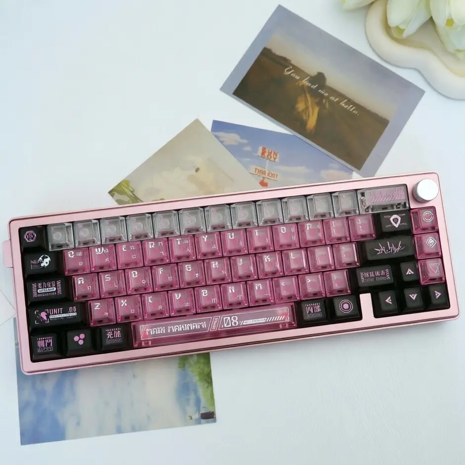 127 Key Pink Mech Keyboard Capsules, Frosted PC Material, Korean Lettering, UV Process, Compatible with Mx Axes, Fits Multiple Models