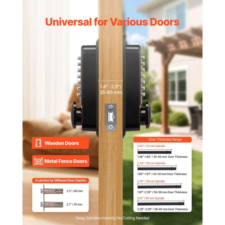 VEVOR Mechanical Keyless Entry Door Lock, 2.0 Code Upgrade, 4-7 Digits Code, Double-Sided Push Button Combination Mechanical Keypad Door Knob, Auto Locking, for Indoor or Outdoor, Oil-Rubbed Bronze
