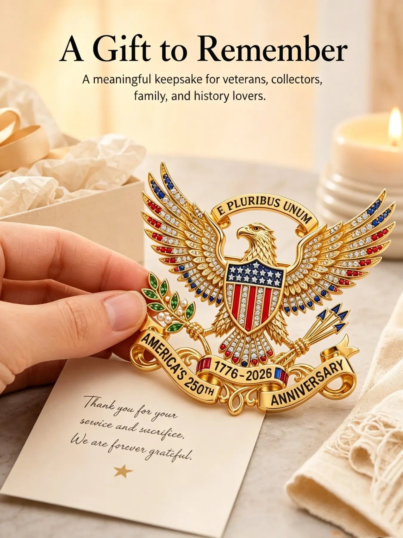 US 250th Anniversary Sparkling Brooch, USA 250th Anniversary Metal Lapel Pin, Patriotic Eagle Rhinestone Lapel Pin, Independence Day Souvenir Gift