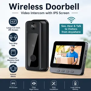 2026 Upgraded Wireless Smart Video Doorbell, 4.3 Inch HD Indoor Display Screen, Two-Way Audio Intercom, Infrared Night Vision, USB Rechargeable, Optional 32GB/64GB Memory Card, Front Door Home Security Surveillance Cam