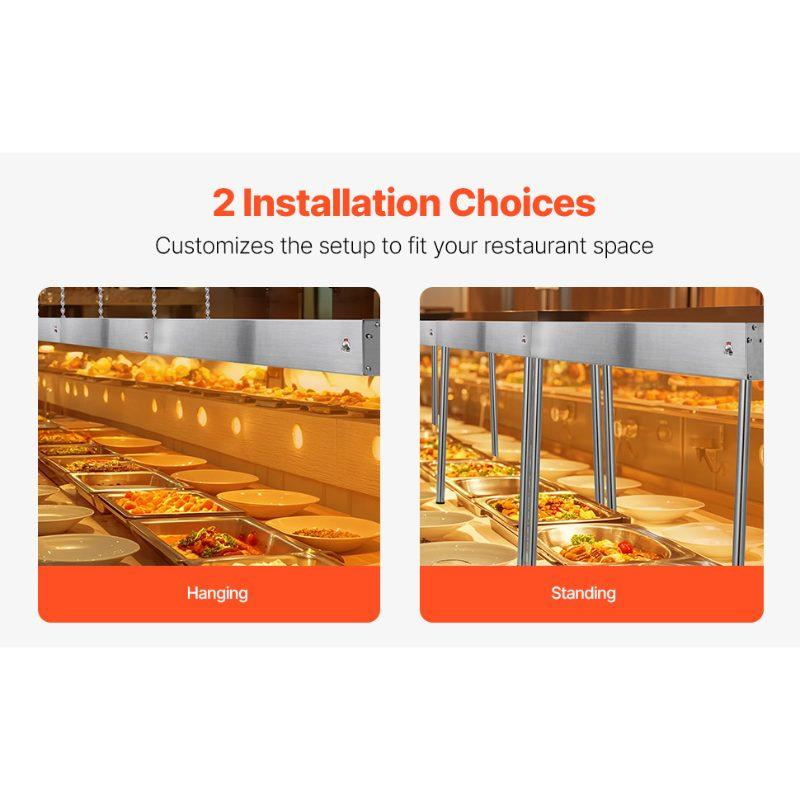 VEVOR Food Heat Lamp, 750W Hanging Commercial Food Heating Warmer, Stainless Steel Electric Strip Heater Light with Cord, Heatlamp Warming Equipment for Food Restaurant, Buffet, and Catering Kitchen