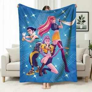 KPop Demon Hunters Hot Anime Flannel Throw Blanket, Soft Warm Cozy Multifunctional Blanket, Home Leisure Camping Travel Use, Fan Gift For Adults And Children, Kid Friendly Christmas And Birthday Gift
