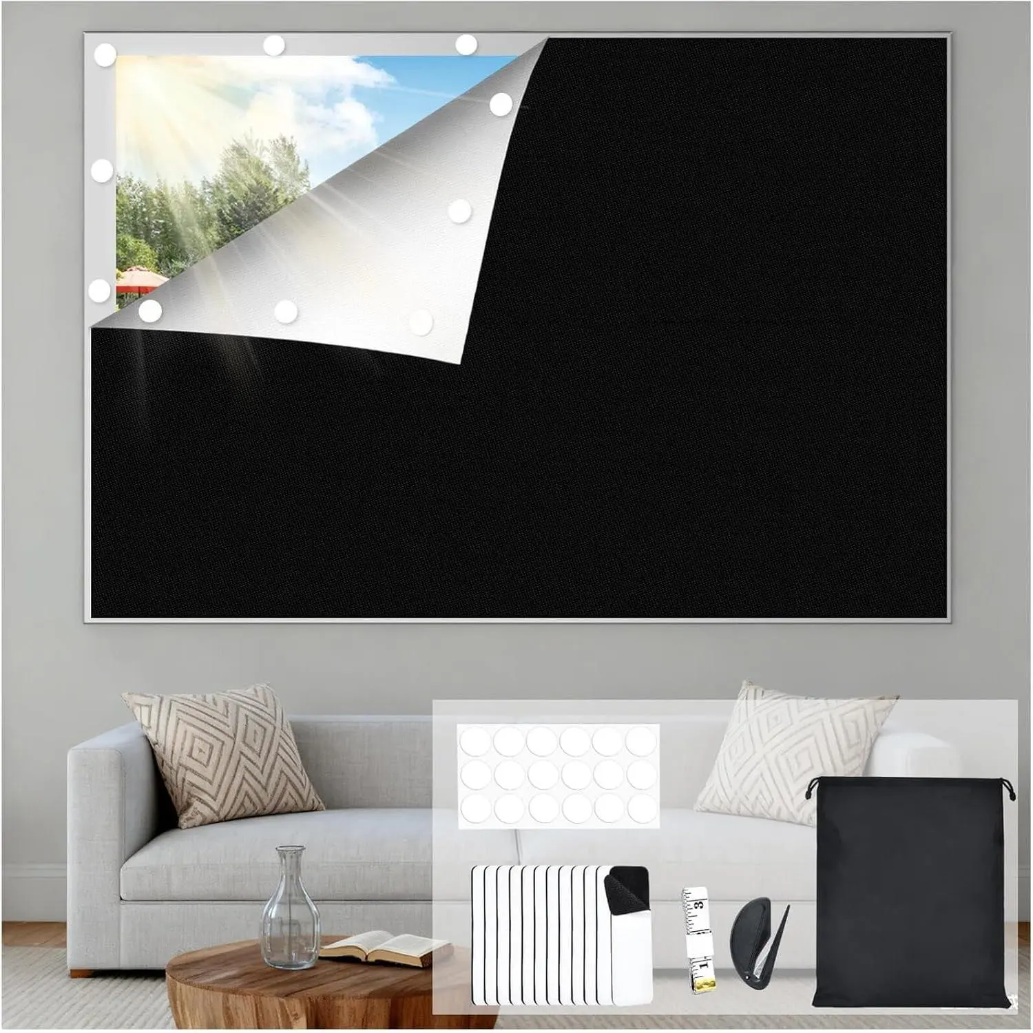 Room Curtains - Portable Cuttable No-Drill Blackout Fabric Shades, 39x57 in Custom Size for Bedroom, Children's Room Sloped Roof Windows