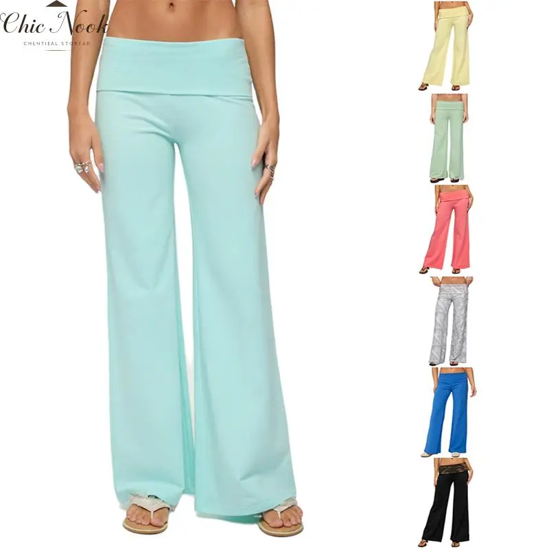 Women's Y2K Fold Over Pants Low Rise Yoga Pants Casual Lounge Sweatpants For Going Out Clothes