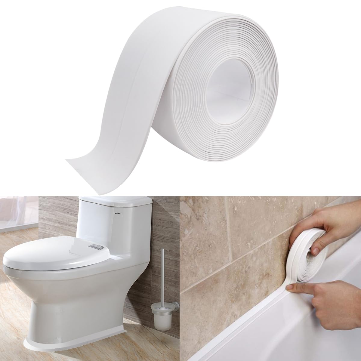 White Waterproof Caulk Tape – 1.5" x 10.5Ft Self-Adhesive Sealing Tape for Bathroom, Kitchen Sink, Toilet, and Tub Edges