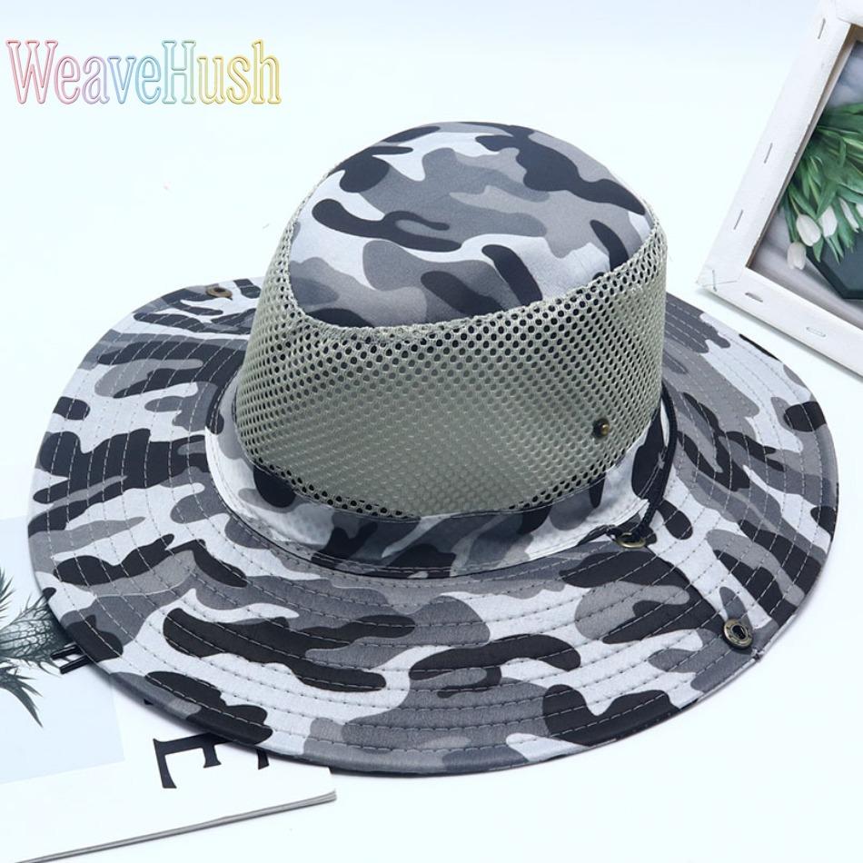 Camouflage Bucket Hat for Men, Wide Brim Outdoor Sun Shade Hat, Breathable Military Style Fishing & Hiking Cap, Ventilated Mesh Camo Boonie Hat for Spring Summer Travel, Camping, Safari & Outdoor Activities