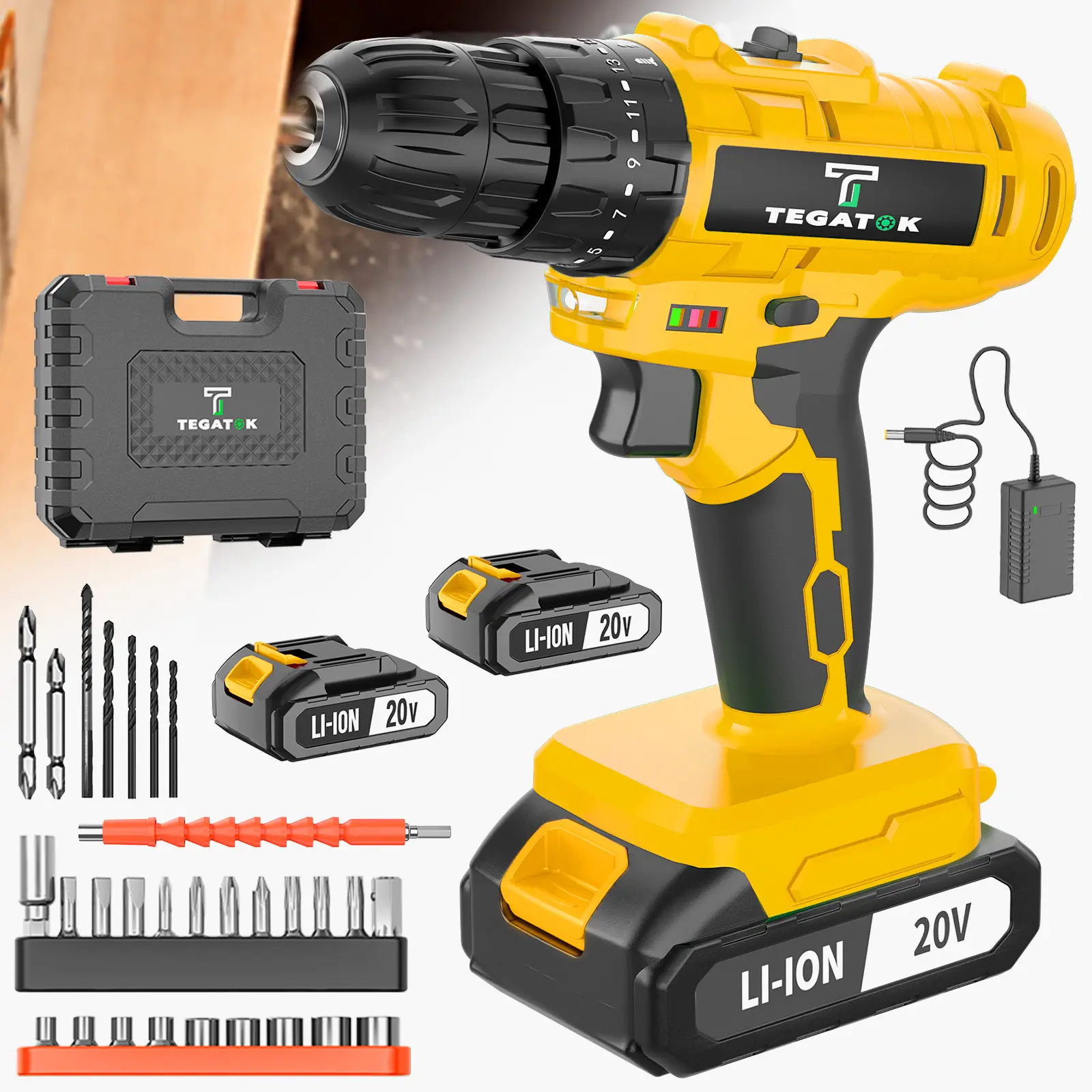 20V Cordless impact Drill Set, Electric Drill ToolBox Set | Cordless Rechargeable impact Drill Tool Set, Equipped 1 Or 2 Battery, Hand Tools, Pliers, Bits Set, Suitable Construction, industry & Home Decoration, Men's Gift, The Best Gift
