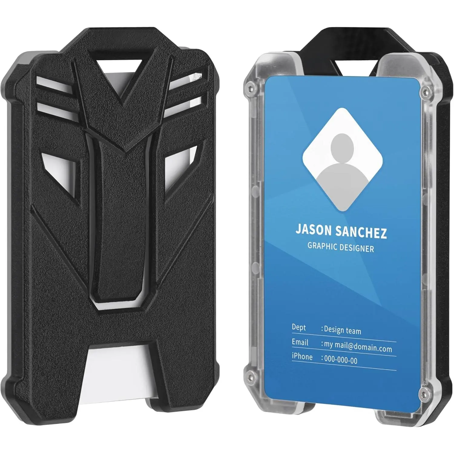 2 Pack Badge Holders, Hard Plastic ID Card Holder with Full Front Clear Window and Holds 5 Cards for Office, School - Vertical Black