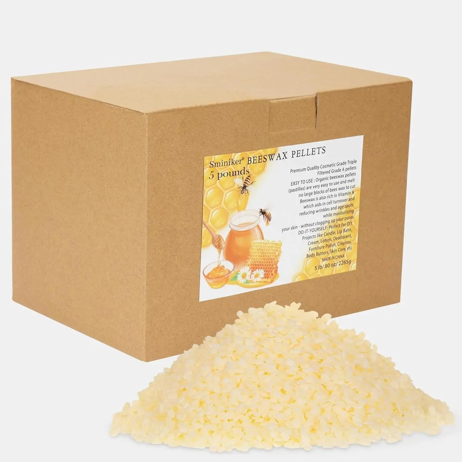 5LB Bulk Beeswax Pellets Beads for Candle Making Skin DIY Making and Craft Projects