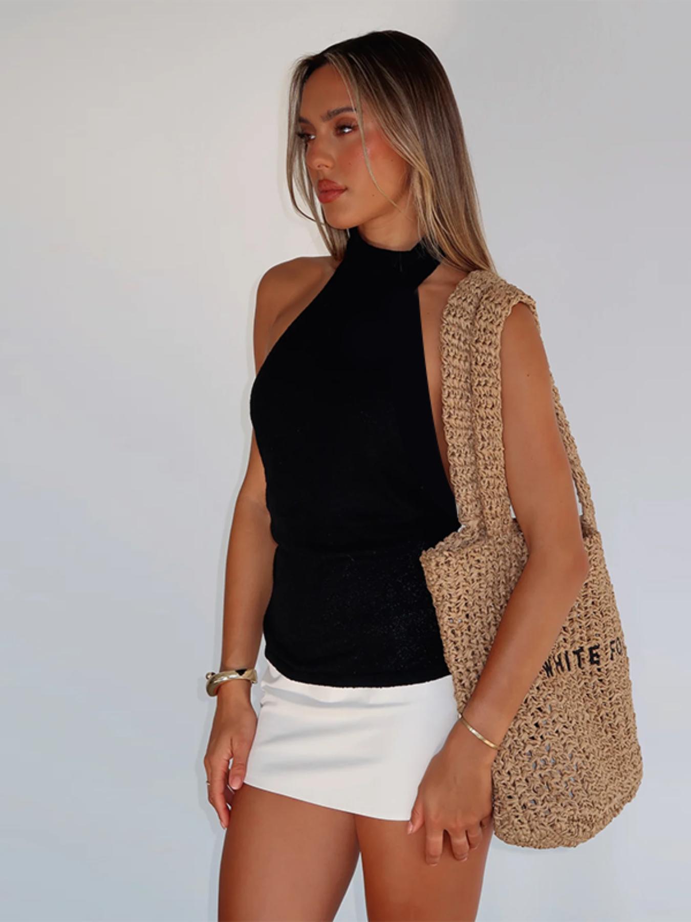 Women's Solid Backless Halter Tank  Top, Chic Casual Sleeveless Top for Summer, Women's Clothing for Daily Wear