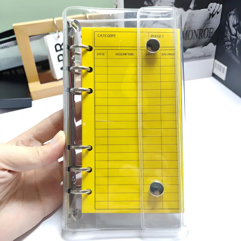 Set of 12 Envelopes and Binder, A6 Semi-Transparent Case, 12 Colors Available, Dual Clip Binder, Savings Binder, Savings Tracker Organizer, Ideal for Financial Management, Office Supplies