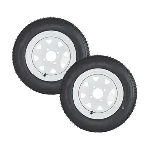 2 Pack Trailer Tires and Wheels Assembly 4.80-8 4.80-12 5.30-12 ST175/80D13 ST205/75D14 ST205/75D15 Pre-Mounted 4 5 Lug Steel Rims Load Range C 6 Ply Rated Heavy Duty Bias Highway Speed Boat Utility Cargo Tow Behind Trailer Tire Replacement