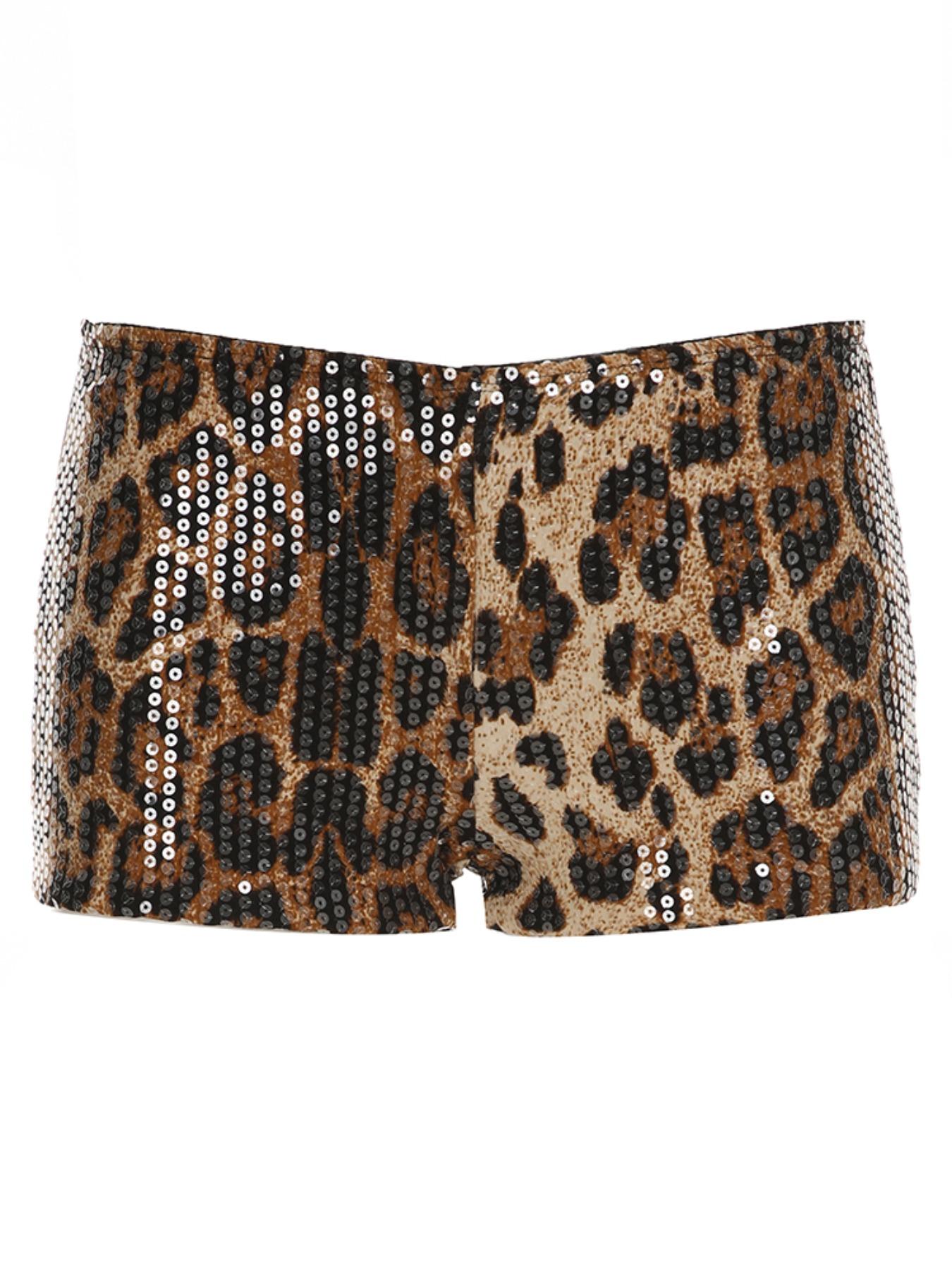 2025 Trendy, Women's Leopard Print Glitter Sequins Shorts, Casual Comfy Fitted Fashion Shorts for Daily Wear, Ladies Bottoms for All Seasons