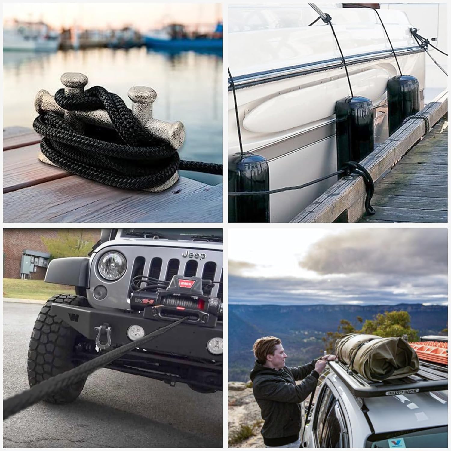 Boat Dock Fender Lines - 1/2" x 6ft Marine Ropewith Pre-Spliced 6" Loop Double Braided Nylon Ropes Bumper Tie Mooring Line for Boats Docking Pontoon Boating Accessories - 4 Pack Black