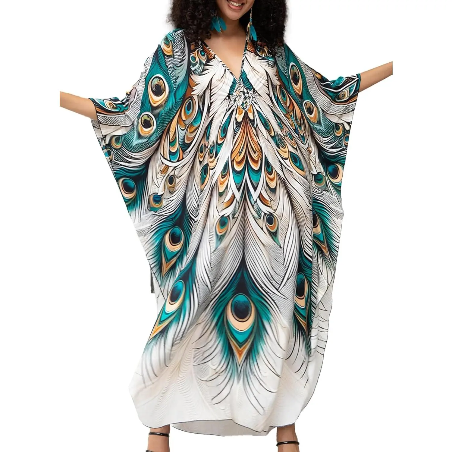 Women's Plus Size Kaftan Dress - Batwing Sleeves Beach Cover-Up, Summer Beachwear Swimsuit Cover-Up Gift