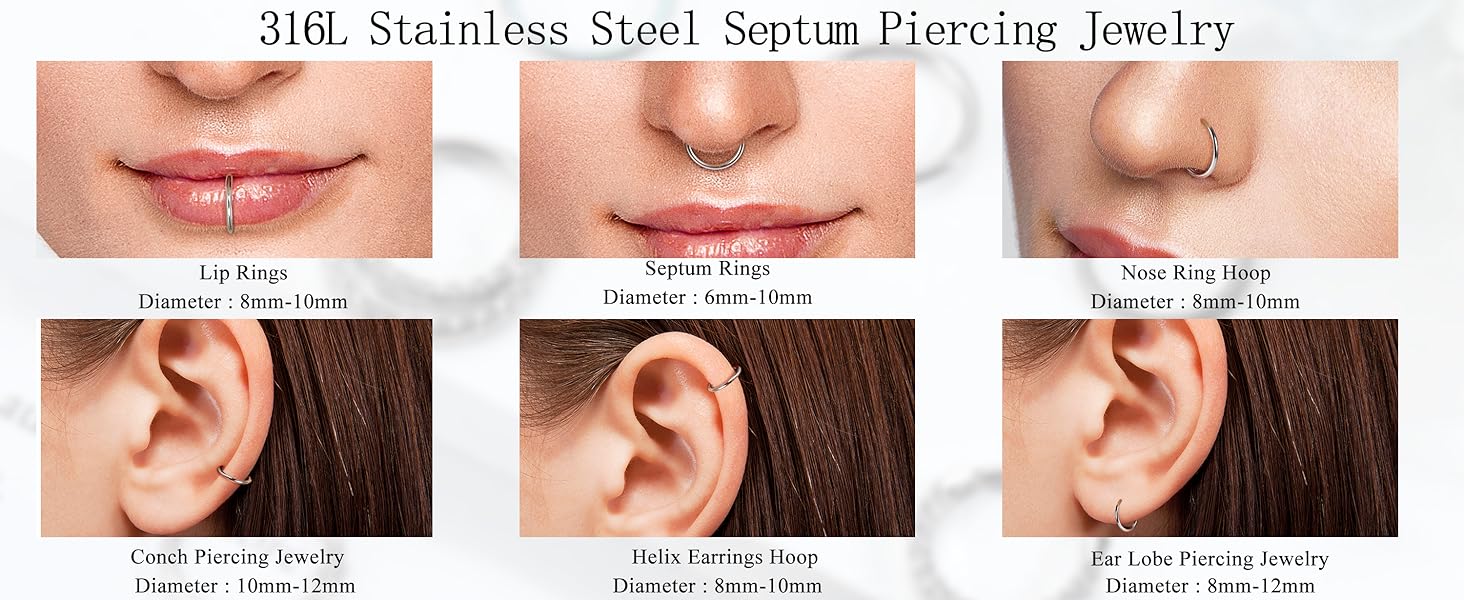 Besteel 9 Pcs Hypoallergenic Septum Rings 16G Surgical Steel CZ Opal Clicker Hinged Nose Rings Hoop for Women Men Lip Conch Tragus Helix Daith Cartilage Earrings 8mm 10mm Jewelry Band