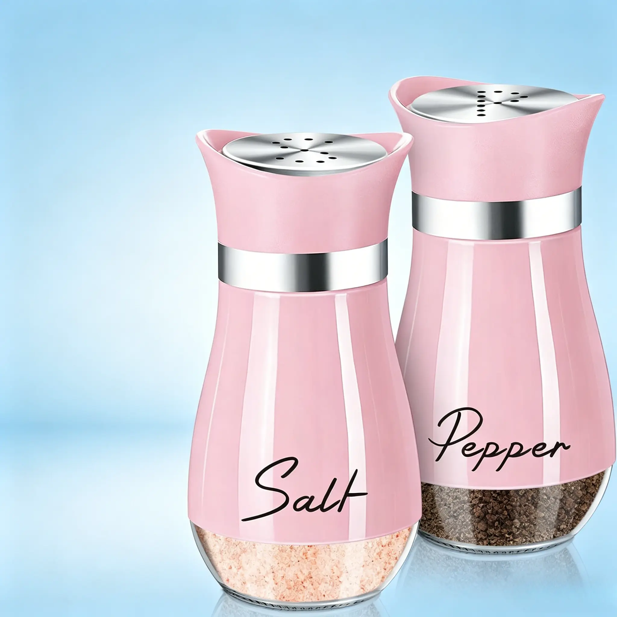 4-ounce pink glass salt and pepper shaker with stainless steel lid - refillable seasoning container, suitable for home kitchens, outdoor barbecues, RVs, and camping