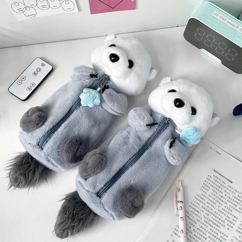 Cute Otter Plush Pencil Bag Multifunctional Cartoon Marine Animal Doll Pencil Bag Portable Student Stationery Storage Bag