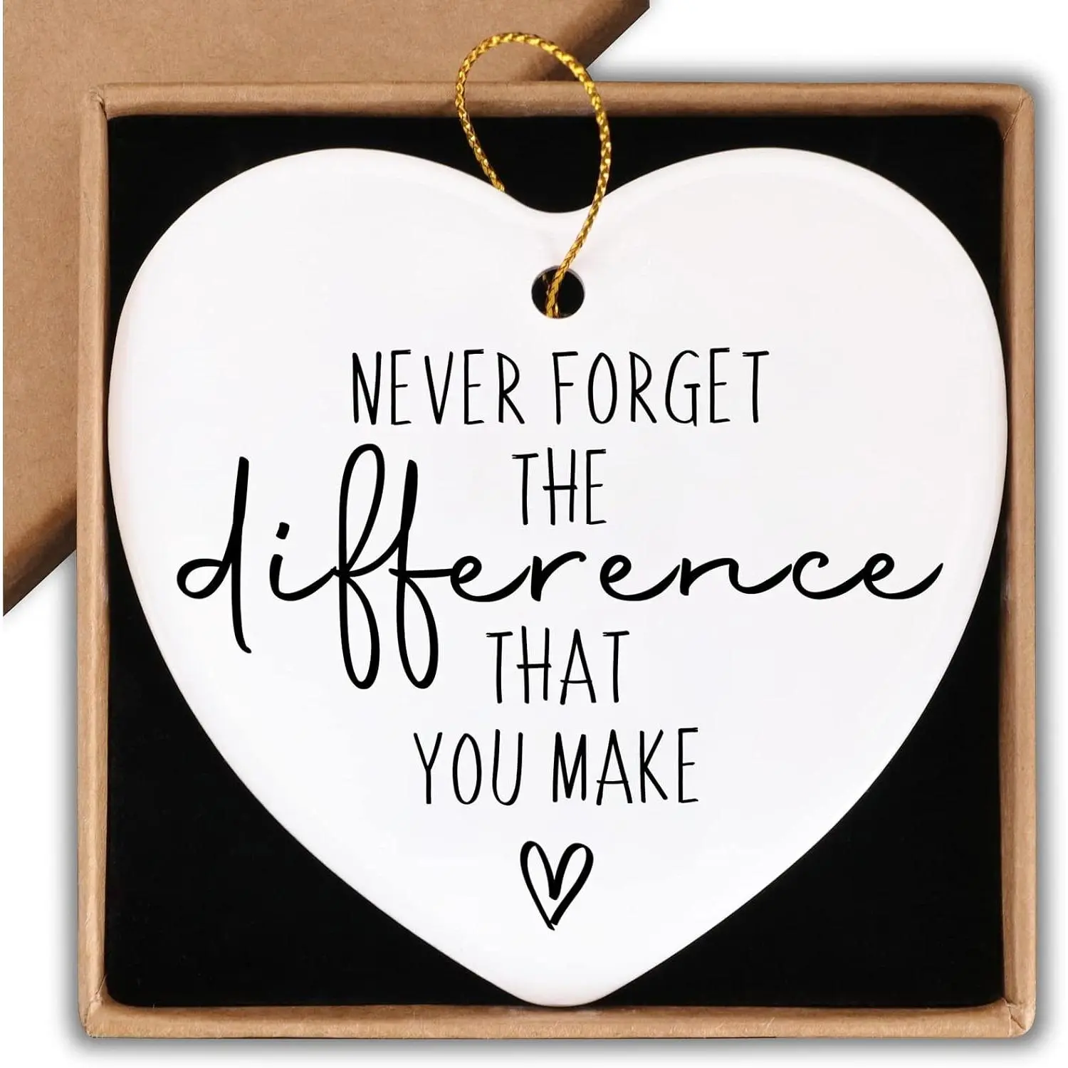 Thank You Gift Heart Plaque Ceramic Ornament Keepsake - Never Forget The Difference You Make, Farewell Going Away Appreciation Retirement Gift for Women Men Coworker Boss FriendGift