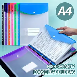 A4 File Folder, 6 Counts/set Portable Expandable File Folder with 11 Holes Binding Ring, Modern PP Material File Storage Bag for School, Home, Office
