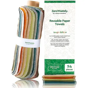Reusable Paper Towels Value Pack of 24 Paperless Paper Towels 100% Cotton Super Soft Absorbent Washable Made To Last