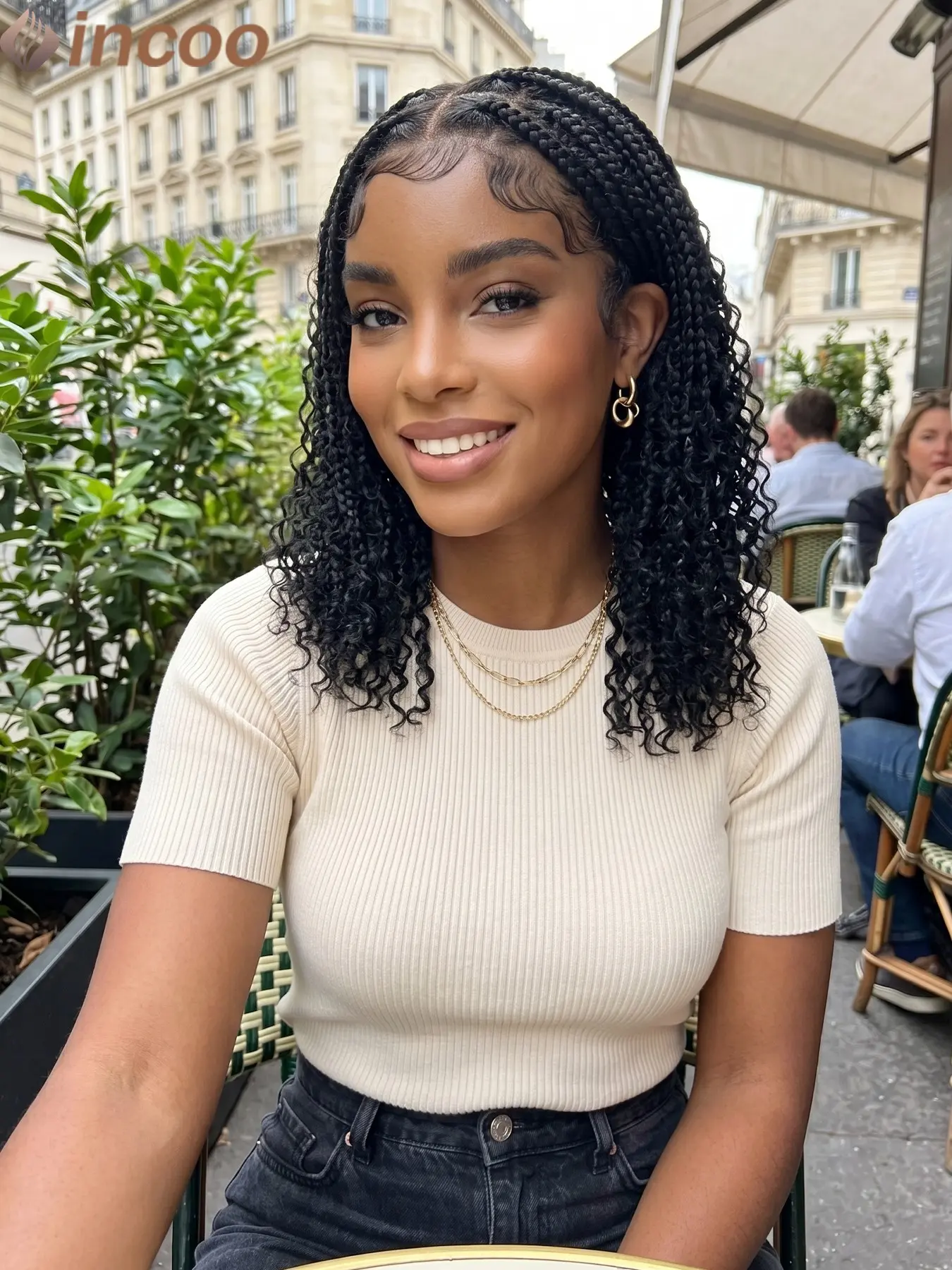 12 Inch Full Lace Box Braided Wig For Black Women Synthetic Handmade Curly Textured Braids Wig Boho Goddess Cornrow Knotless Braided Natural Hairline & Baby Hair Party Wig Beginner-friendly Braided Wig With Curly Ends Ready To Wear Look Like Real Hair