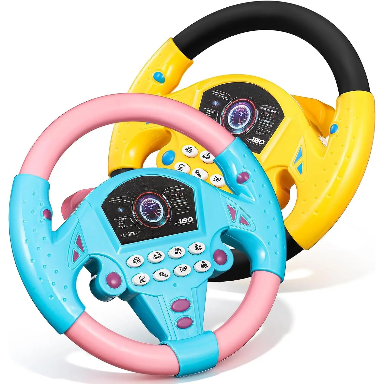 2 Pcs Kids Steering Wheel Toy, Simulated Driving Simulator for Car Pretend Play Steering Wheel