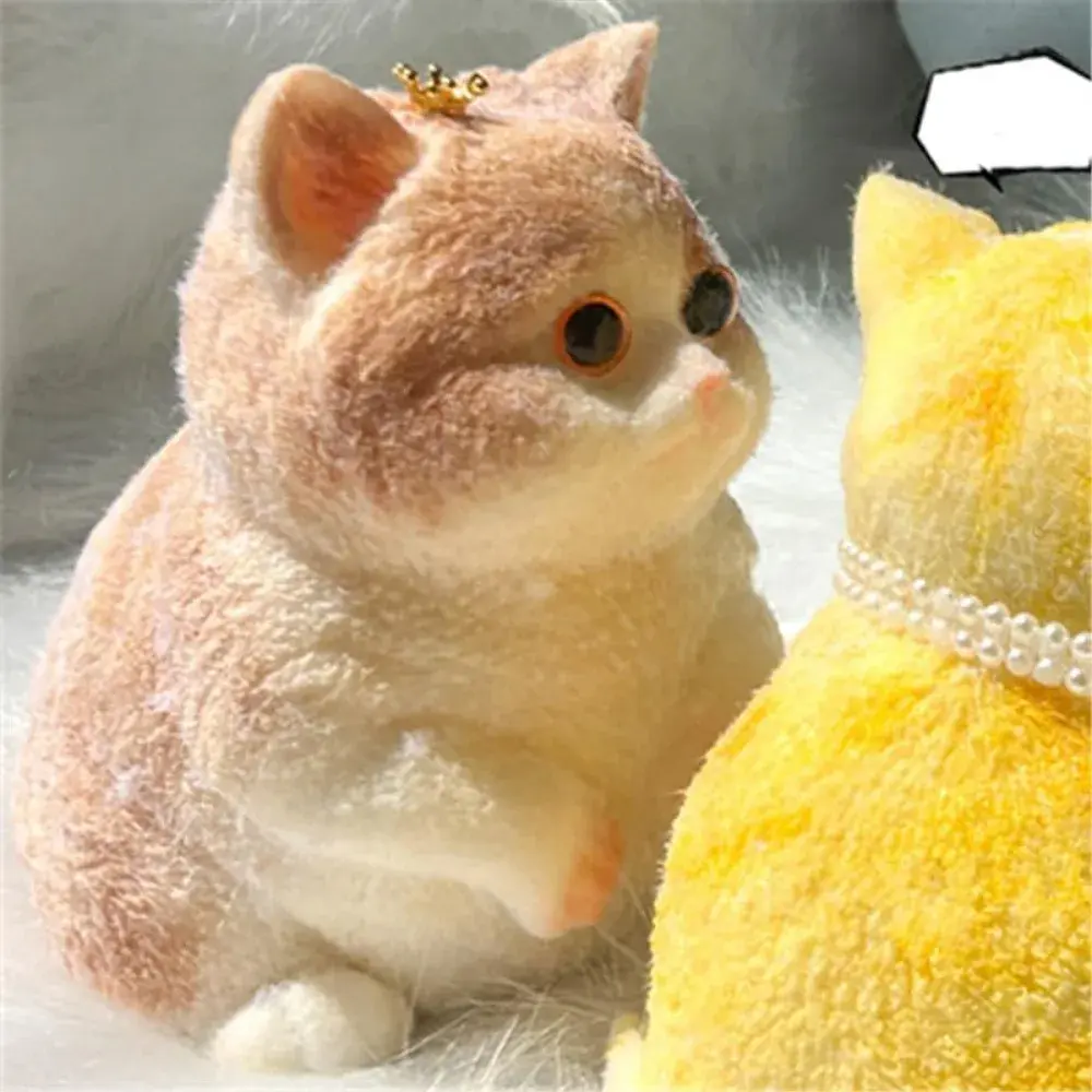 Cute Cat Stress Relief Squeeze Toy | Soft Flocking Surface | Slow Rebound Silicone Pinch Toy | Adorable New Year Gift for Adults & Kids