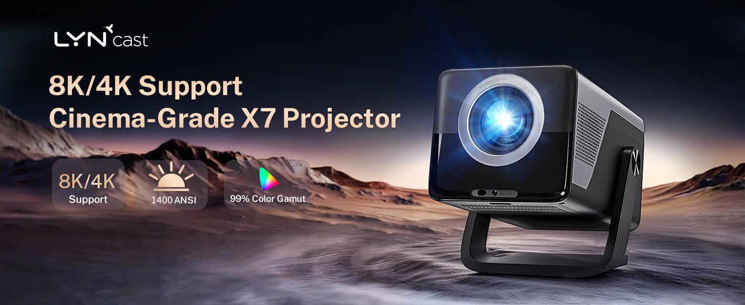 [8K Support/1400 ANSI/AI Visual Calibration] Native 1080P UHD Projector with Android 14 OS, X7AR Smart Projector with Hi-Res Audio, Auto Focus&Keystone,WiFi 6&Bluetooth 5.4, 200" Screen for Home Outdoor