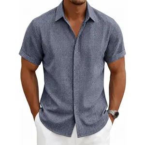 Mens Linen Shirts Short Sleeve Casual Shirt Button Down Summer Beach Vacation Tops Men Casual Dress Shirts Breathable