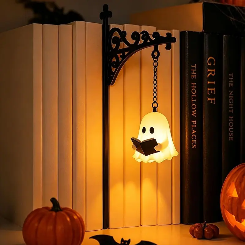 Decorative Bookshelf Lamp, Library Ghost Lantern, Reading Corner LED Night Light, Metal Bookshelf Lamp, Vintage Desk Lamp, Halloween Decor