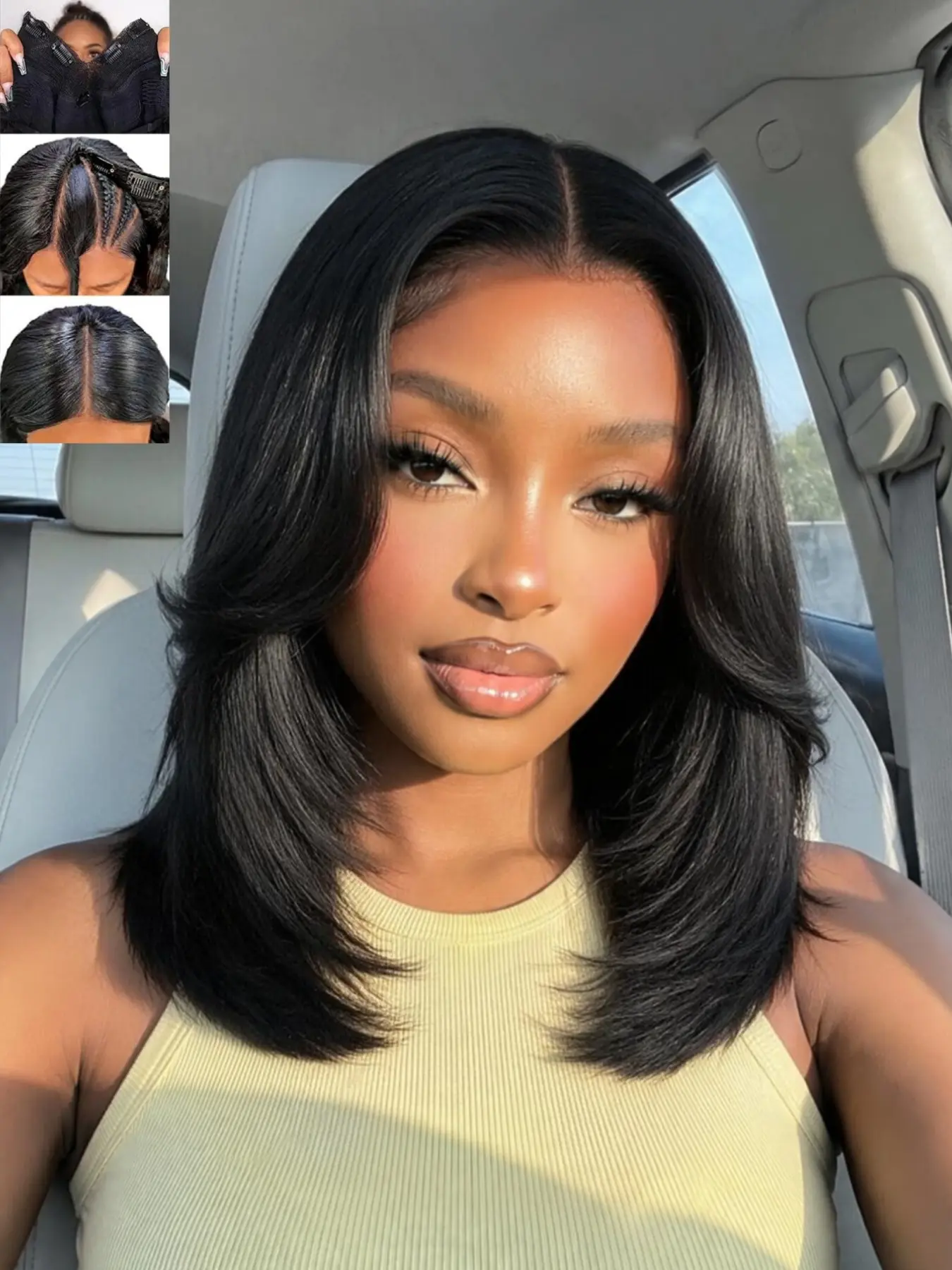 Yaki Straight Layered U Part Wig, V Part Bob Half Wigs for Women, Short Bob Glueless, Heat Resistant Synthetic Hair,Natural Looking, Synthetic Wigs for Black Women