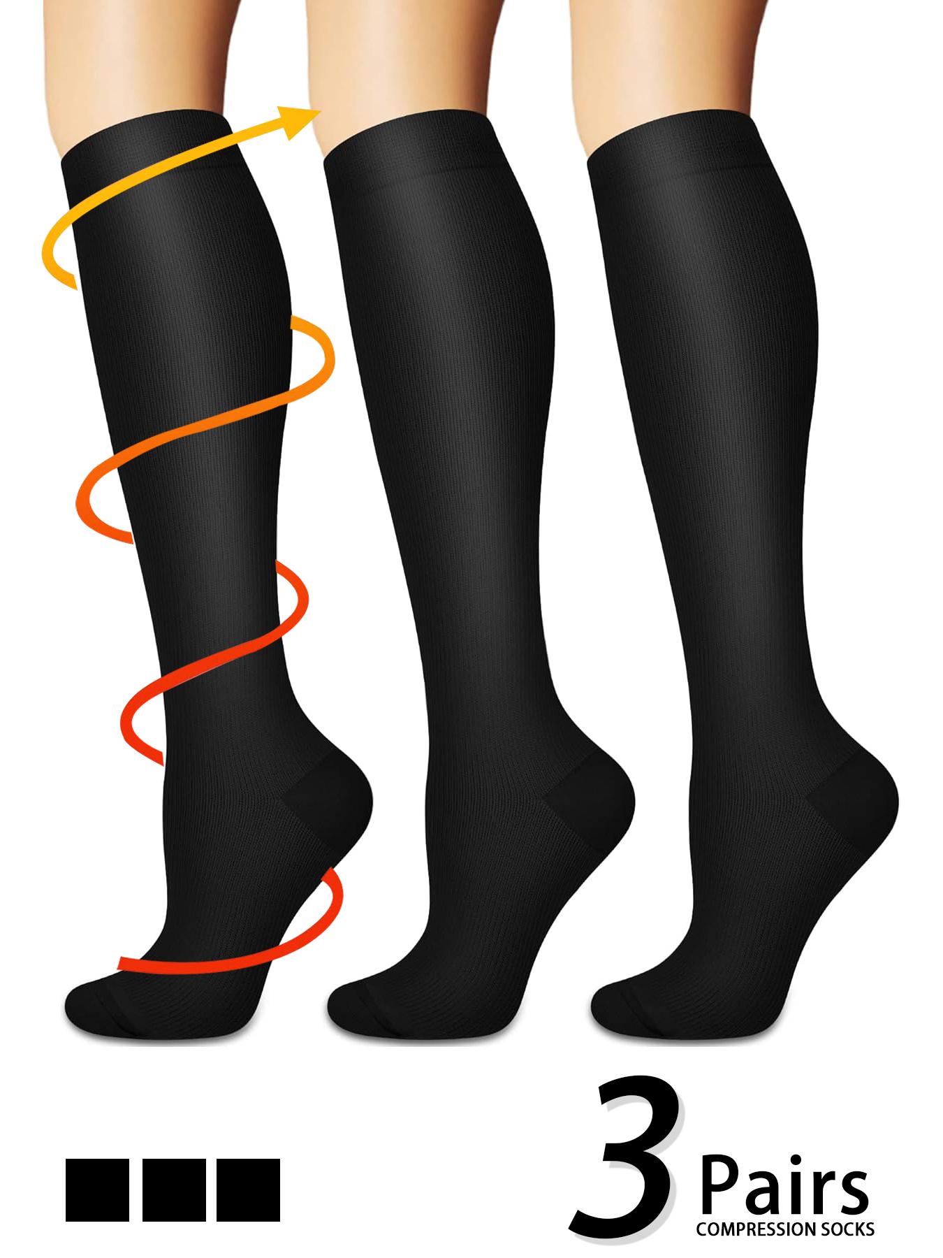 3 pairs of men's and women's compression socks with a compression rating of 15-20 mmHg in a knee-high design for running, performance and recovery, available in a range of colours to help improve circulation Sports Athletic Socks