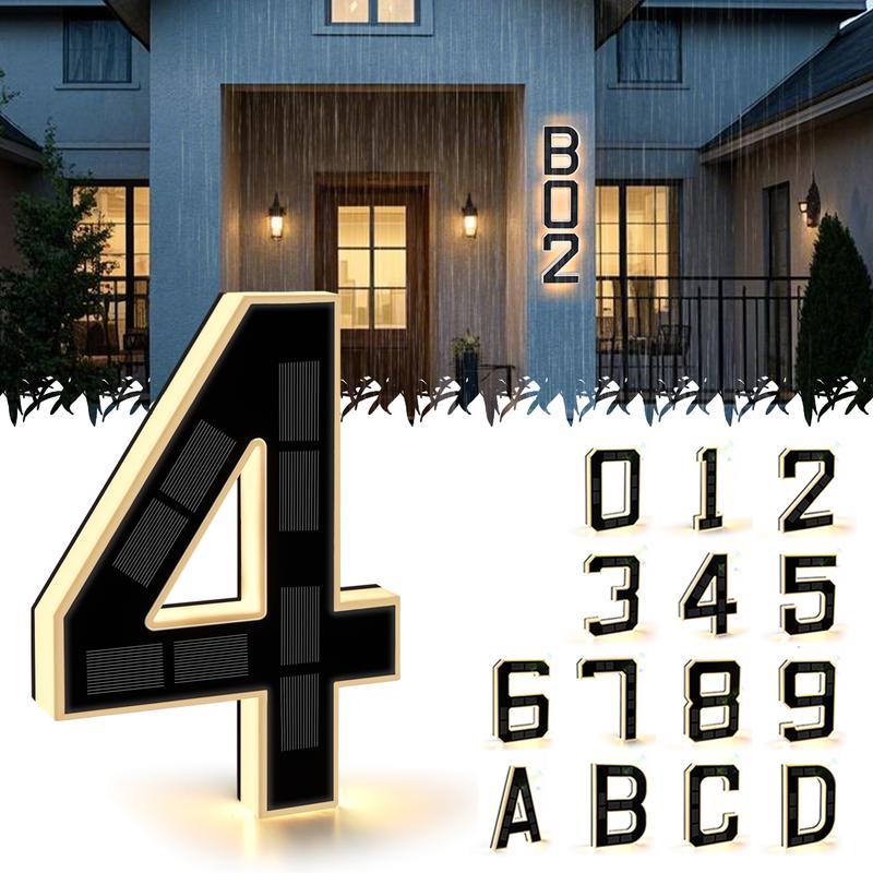 Solar Lighted House Numbers 9 Inch Waterproof LED Address Signs for Outside Modern House Numbers with Large Personalization Options,Decorate your door number, DIY personalisation.Modern Farmhouse Illuminated Sign Light