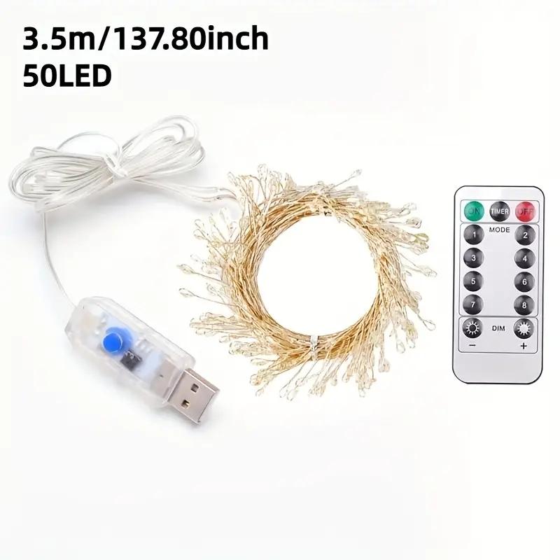 Warm White Light 100led/50led Firework String Lights, USB Powered Copper Wire, Indoor Decorative Party Christmas Tree Thanksgiving Decorations