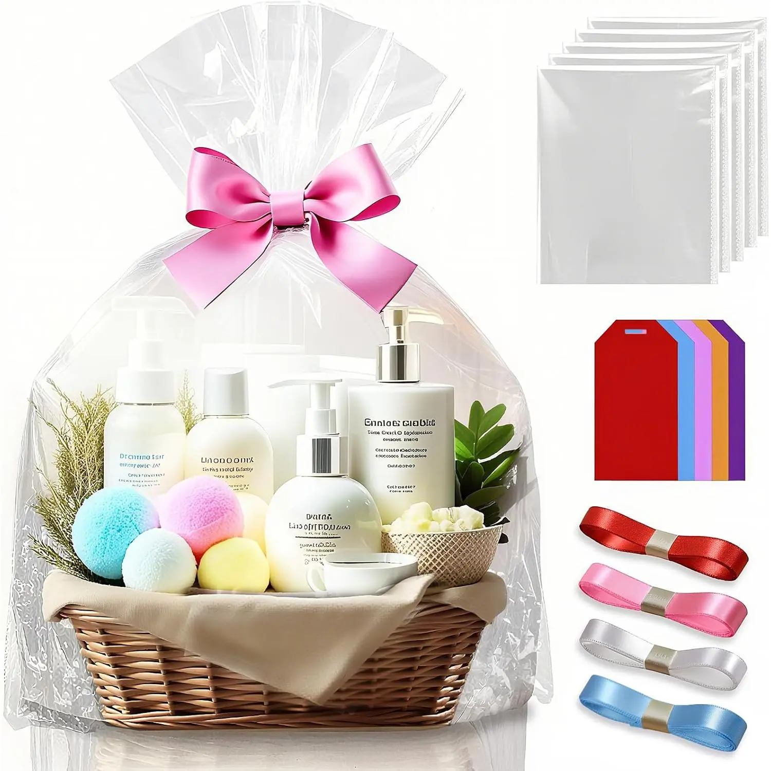 Cellophane Bags Clear  Baskets Wrap Bags,Eextra Large Cellophane Wrap for Hampers,XXL Cello  Bags Wrapping Bag XL  Giant Huge Transparent Plastic Bags for Present 50x40inches,4PCS