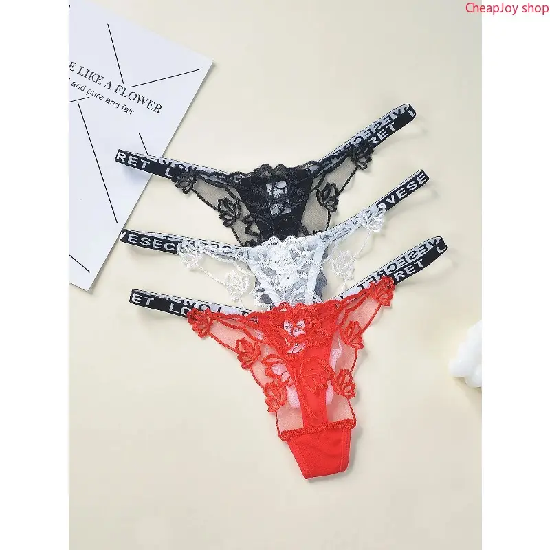 3 Pack Floral Lace Embroidered Low Rise Thong Set, Seamless Butt Lifting Soft Breathable Ladies Panties, Delicate Lace Trim Sexy Intimates, Assorted Lingerie Bundle, Perfect Daily Underwear, Bridal Shower Outfits, Romantic Dates & Thoughtful Gifts For He