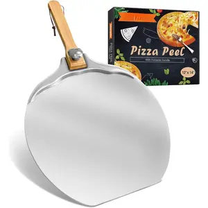 Pizza Peel 12 inch Aluminum Pizza Spatula,Upgraded Apple Shaped Pizza Paddle with Foldable Handle for Easy Storage, Professional Pizza Spatula Paddle for Home Pizza Making
