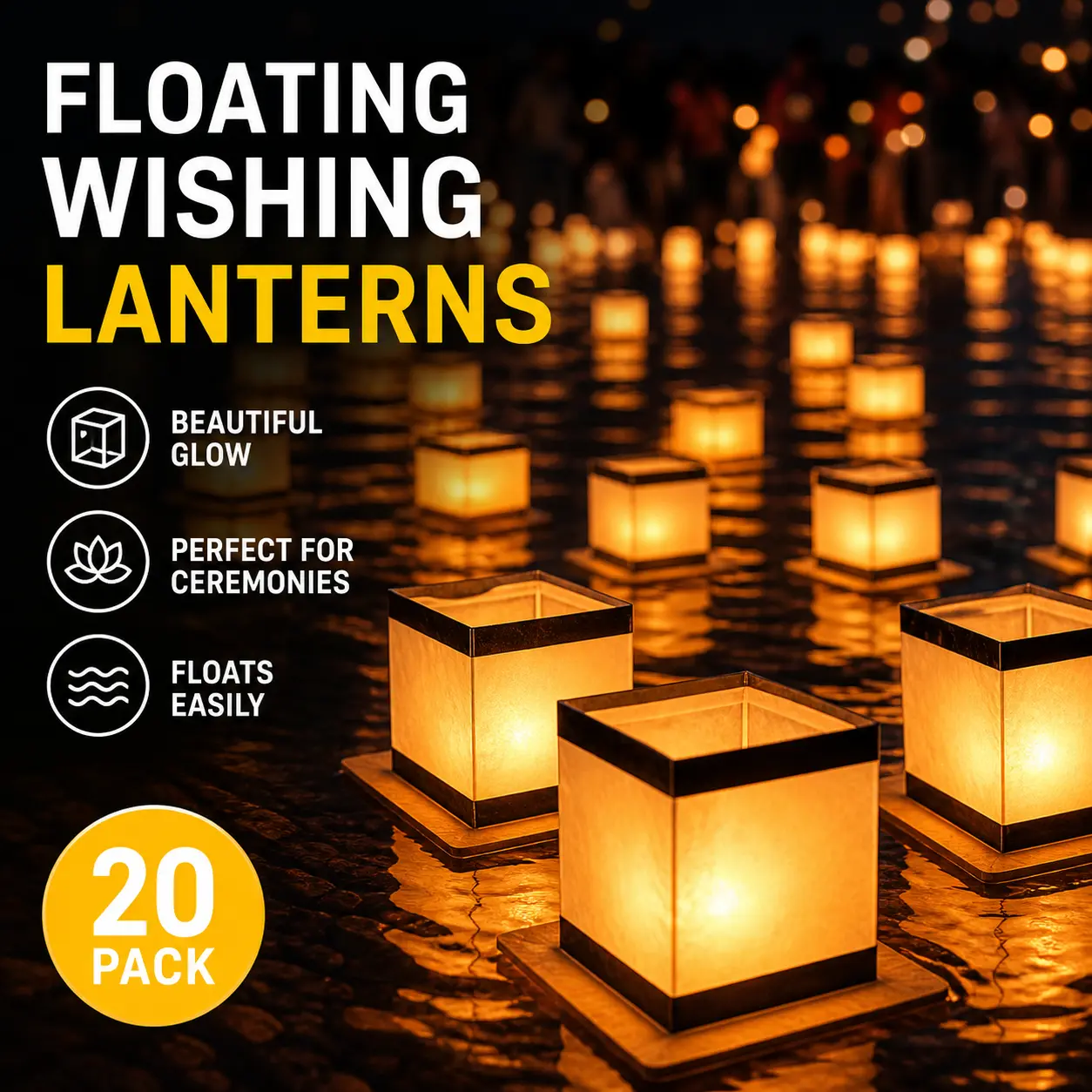 Baby Fashion Accessory Square Floating Wishing Lights - 20-Pack Chinese Paper Lanterns, Decorations for River Festivals, Ceremonies, Ceremony