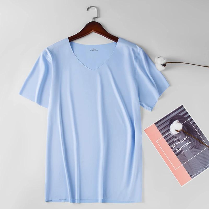 Kyn Apparel 2026 Men's Thin Short Sleeve Ice Silk Without Summer Solid Color T shirt Trace Slim V-neck Bottoming Seamless short sleeve